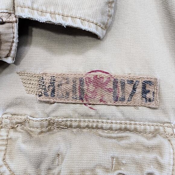 Vintage Mossimo Jacket Mens L Tan Canvas M65 Military Button Zip Distressed - Picture 2 of 12